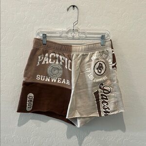 PacSun Brown and Cream Athletic Shorts with Asymmetrical Design